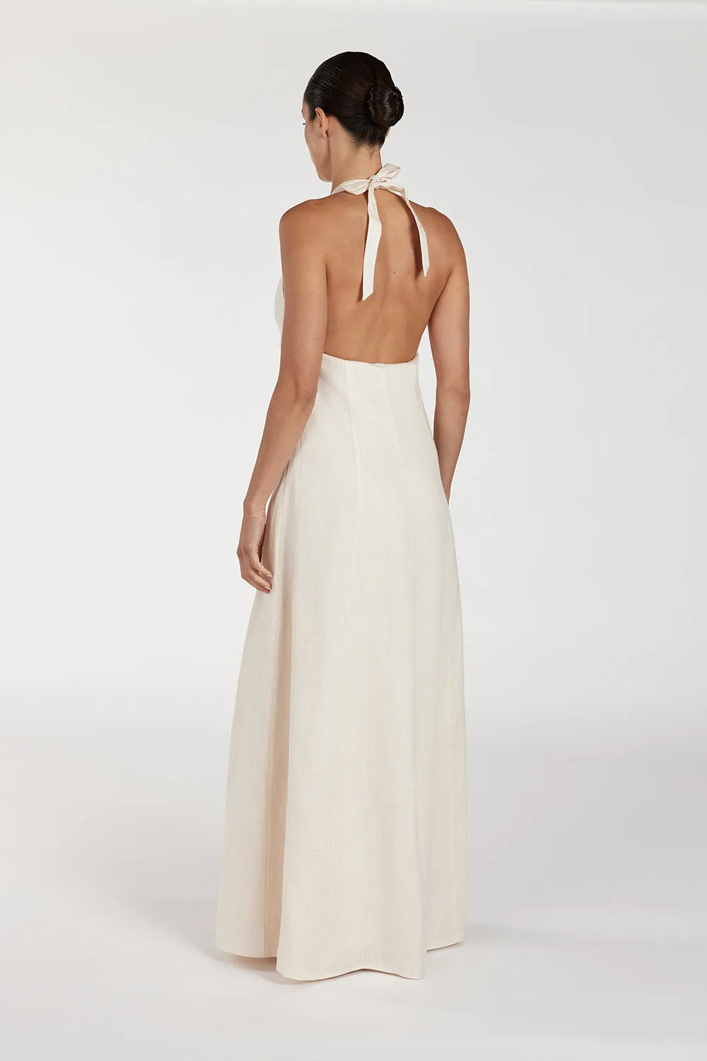 AUDREY CREAM HALTER LINEN DRESS